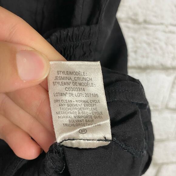 Theory Skirt Jesmina Linen Crunch Mini Smocked Elastic Waist Pockets Black M - Picture 4 of 6